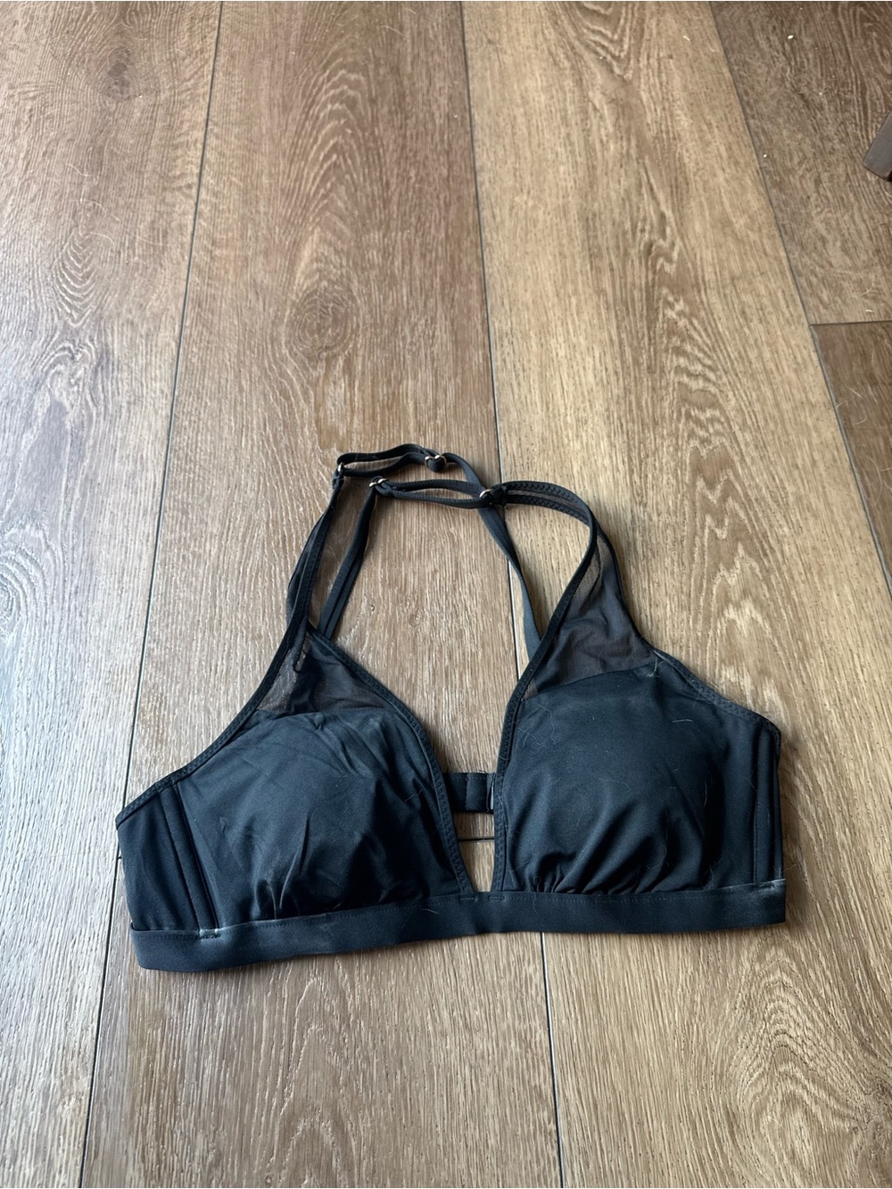 Shade & Shore Black Mesh Halter Bikini Top